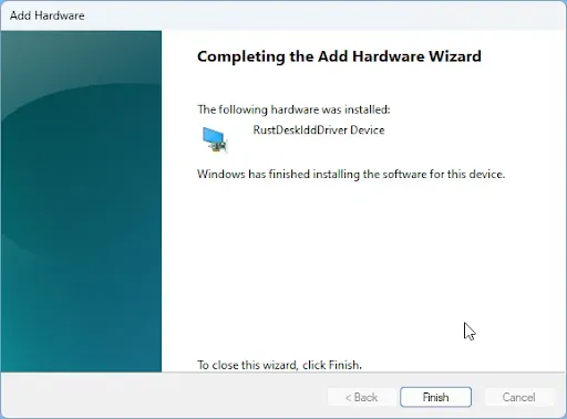 Figure 12. Close Add Hardware Wizard