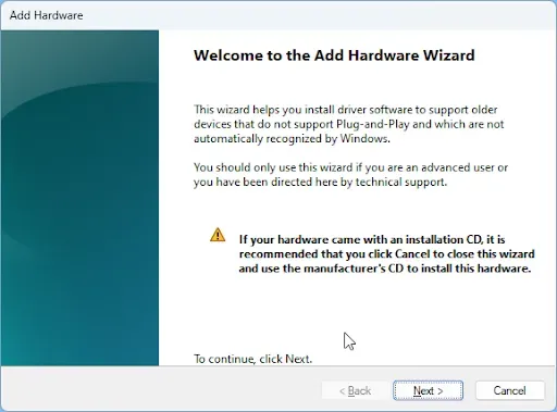 Figure 4. Add Hardware window