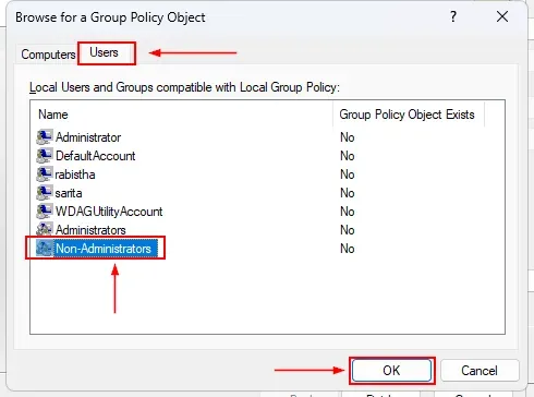 Choose “Non-Administrators”