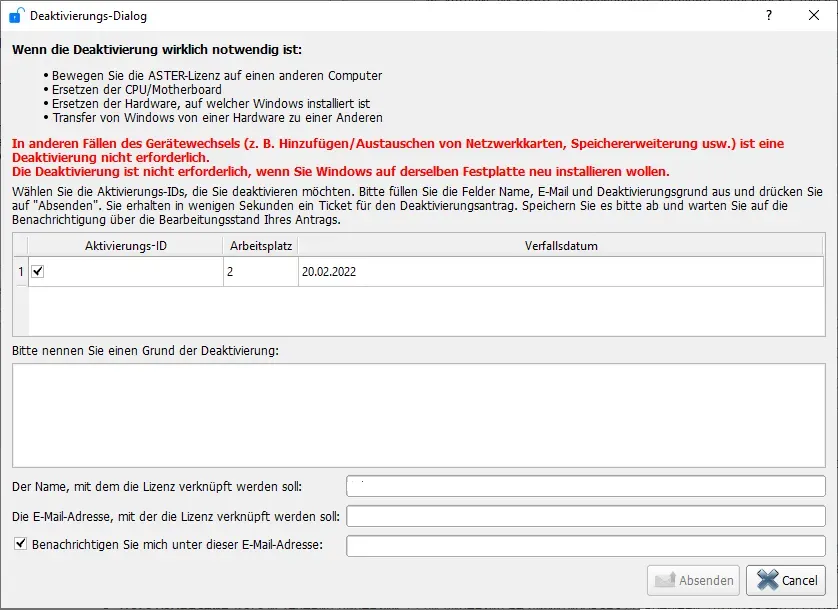 Deaktivierungsdialog