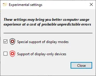 Experimental Settings Window