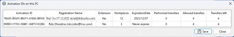 View activated licenses