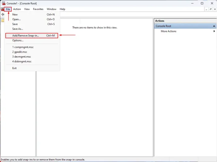 Choose “Add/Remove Snap-in” option 