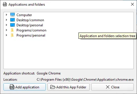 Select programs and folders to bind them to an IP address