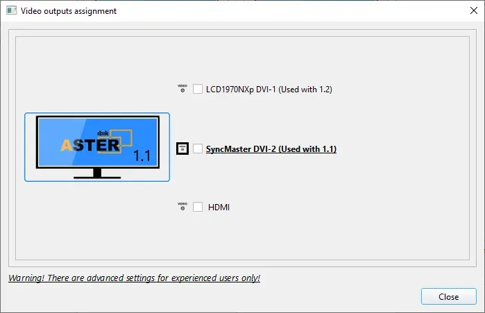 Assignment of video outputs using a monitor as an example