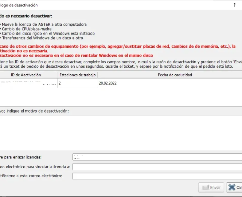 Forming of a request to deactivating licenses