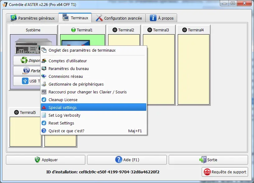 Paramètres spéciaux